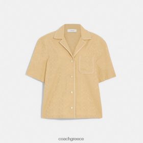 Coach γυναίκες Πουκάμισο πουκάμισο με κουμπιά με υπογραφή ζακάρ με βελονάκι μαύρισμα υπογραφή LBZ422500 Coach Τσαντεσ