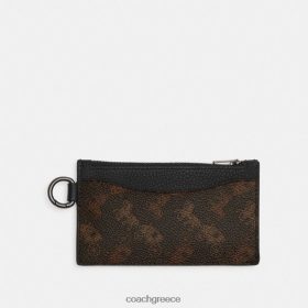 Coach άνδρες Θήκη για κάρτα με φερμουάρ με στάμπα αλόγου και άμαξα τρούφα/μαύρο LBZ422722 Coach Τσαντεσ