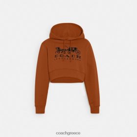 Coach γυναίκες cropped hoodie με άλογο και άμαξα από οργανικό βαμβάκι καστανός LBZ422480 Coach Παπουτσια