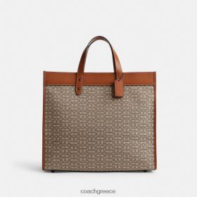 Coach άνδρες χωράφι tote 40 σε micro signature ζακάρ κακάο/καμμένο κεχριμπάρι LBZ422636 Coach Παπουτσια
