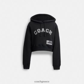 Coach γυναίκες διακοσμημένη κουκούλα με κουκούλα varsity μαύρος LBZ422484 Coach Greece